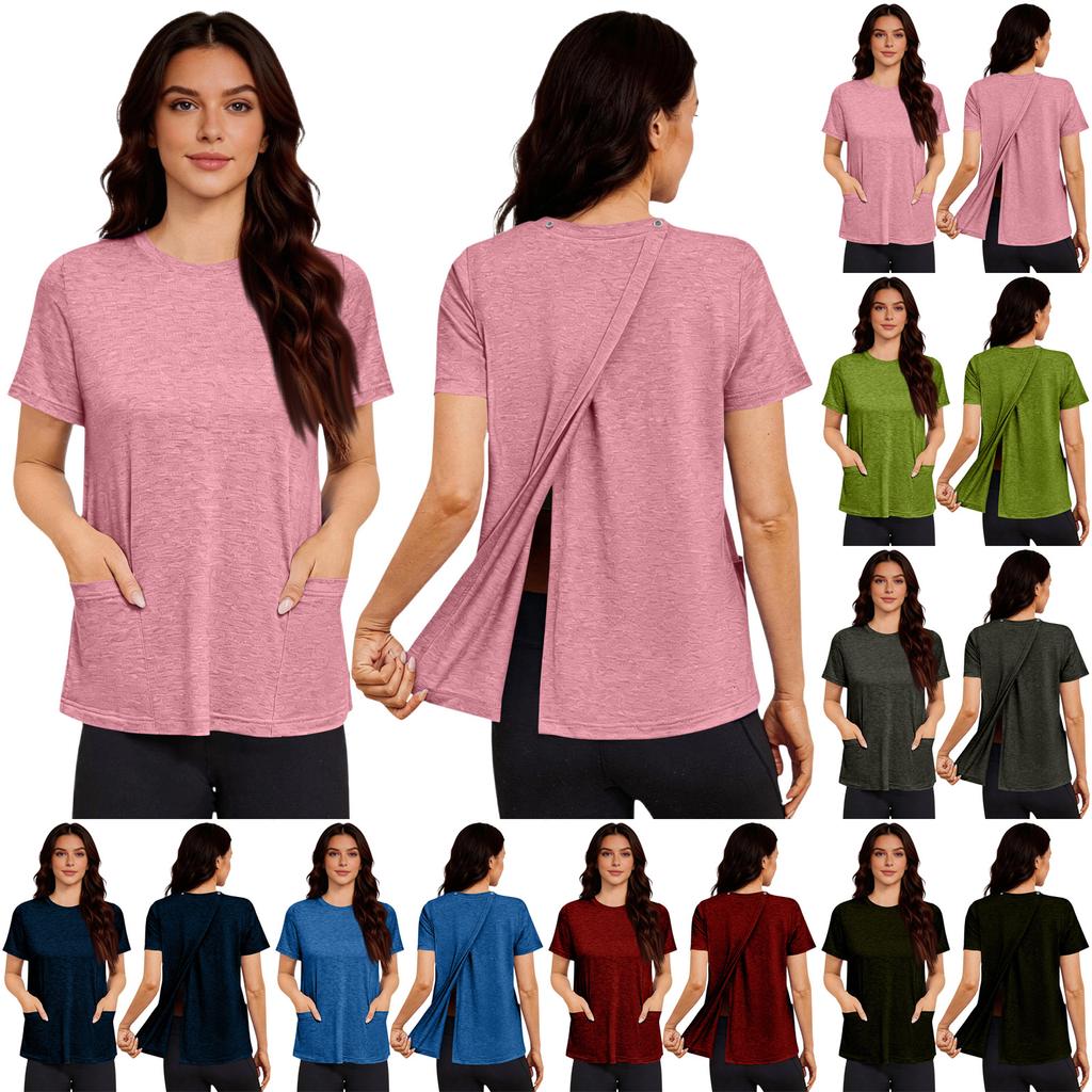 Camicia da donna post-operatoria a maniche corte colorata con chiusura posteriore e tasca