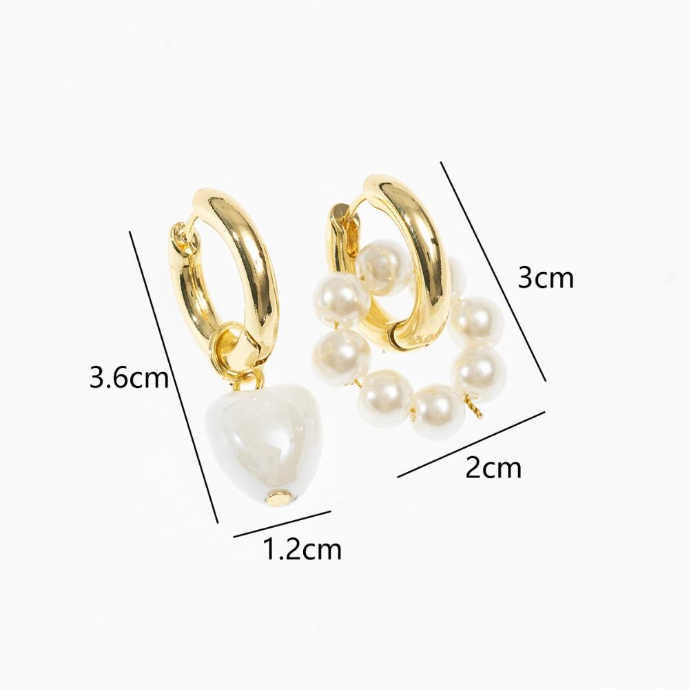 Romantic Temperament Imitation Pearl Beaded Asymmetric Heart-shaped Pendant Hoop Earrings for Women Korean Designer Jewelry Gift