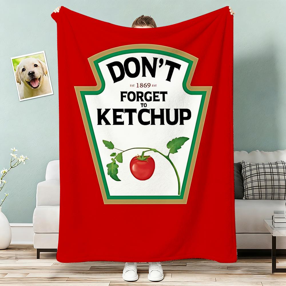 Funny Ketchup Label Throw Lightweight 240g Flannel Blanket Soft Skin-friendly for Summer Cooling 75x90cm