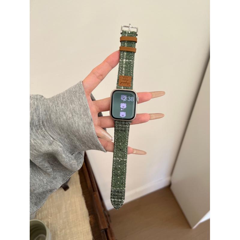 Colorful Woolen Plaid Leather Strap for Apple Watch Series 10/9/8/7/SE