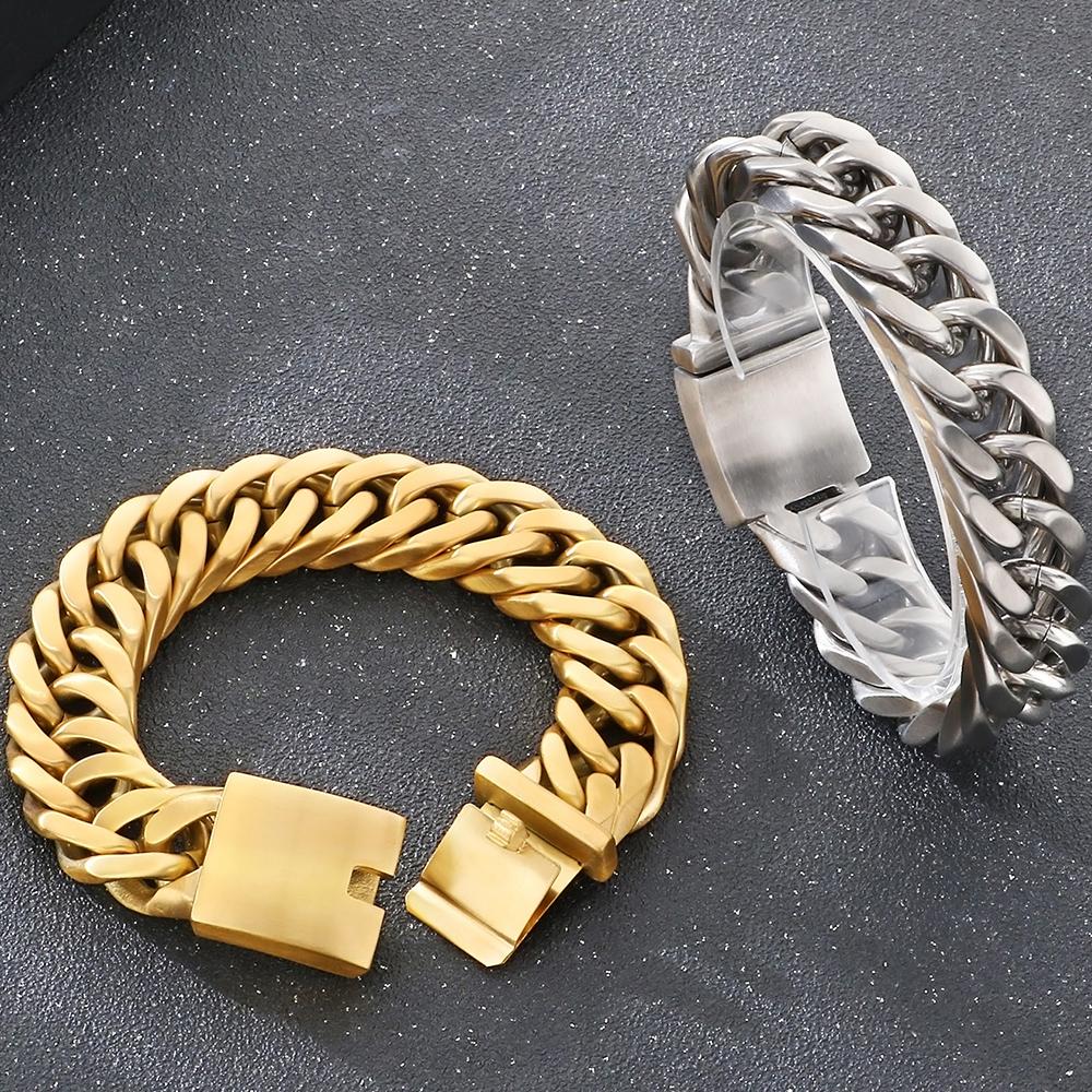 Bracciale Classico da Uomo Larghezza 18MM Opaco Spazzolato Acciaio Inossidabile 316L Catena Maglia Cuban Curb Bracciali Uomo Accessorio Gioiello Maschile