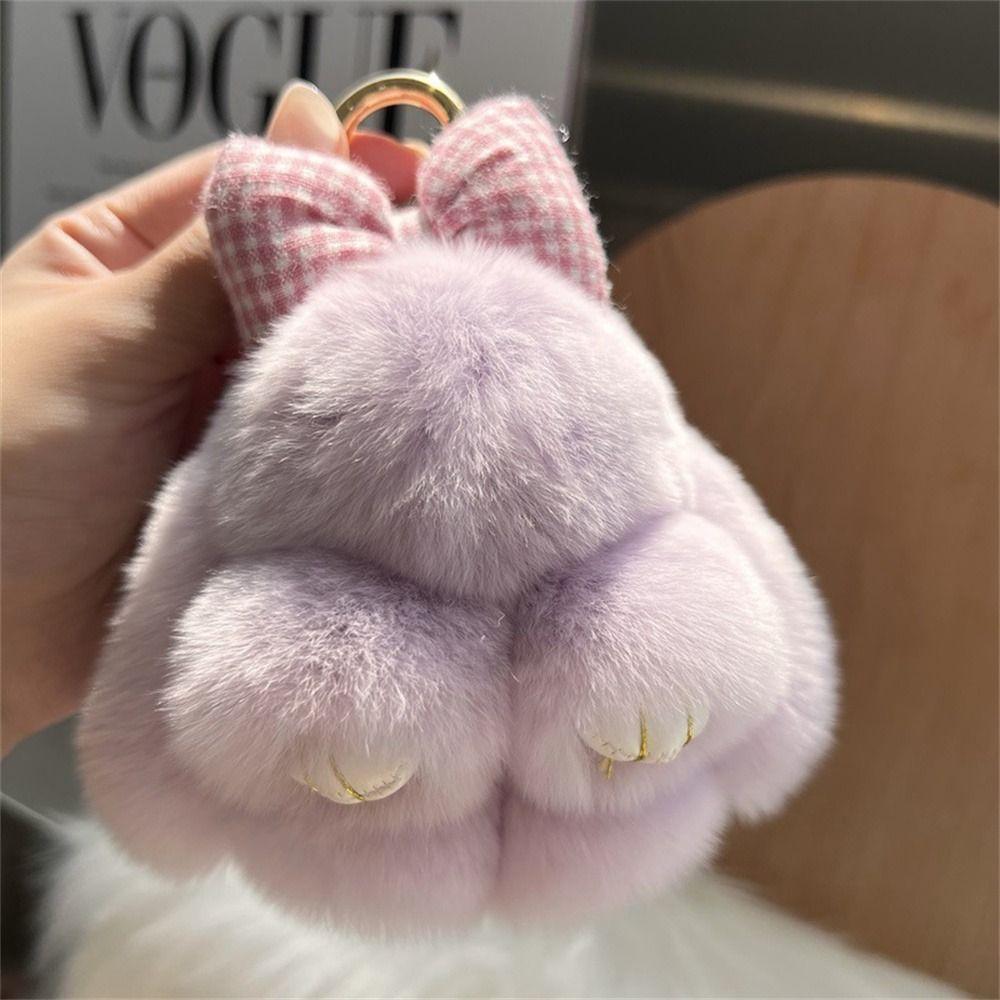 Fashion Hair Bow Rabbit Fur Keychain Pompoms Plush Dolls Bunny Keychain Bag Charm Keyholder Plush Rabbit Key Ring Couple Pendant