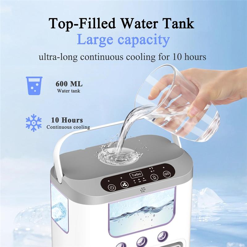B51C Portable Air Conditioner Quiet Mini Air Cooler Humidifier Tabletop Evaporative Fan,7-Color LED Light For Office For Home