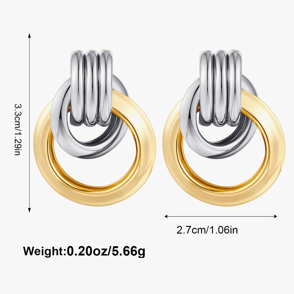 Fashion copper gold-plated double round two-ring interlocking earrings Amazon retro temperament stud earrings