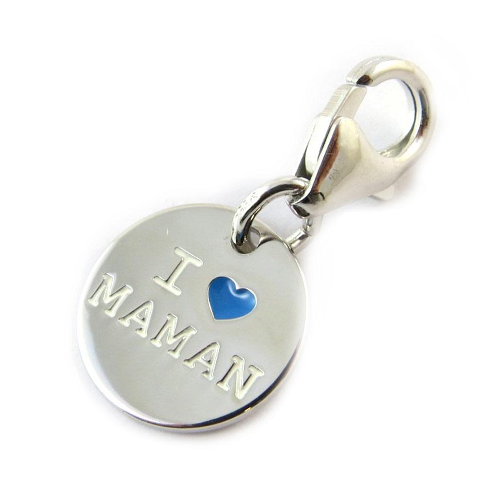 Altesse [N3257] - Silver Charm Pendant 'Je t'Aime Maman' Blue