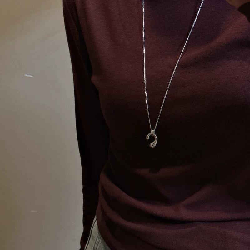 S925 Sterling Silver Korean Style Long Sweater Chain Water Drop Necklace Vintage Ins Style Personalized Long Necklace