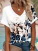 Women's T-shirt Floral Print V-Neck Short Sleeve Casual Top Blush Navy Multi-size Spring Summer Daily Wear Comfortable Blouse
