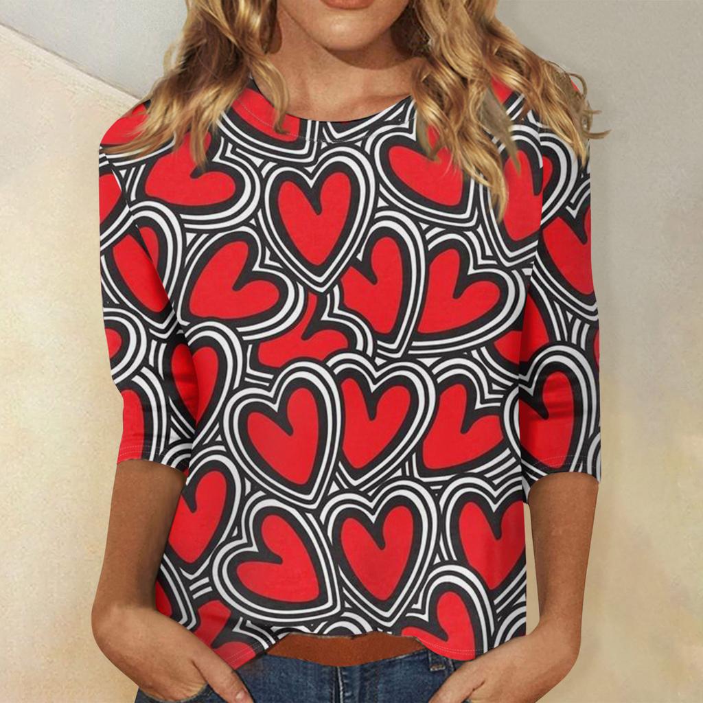 Women's Valentine's Day Print Fashion Casual 3/4 Sleeve Round Neck Top