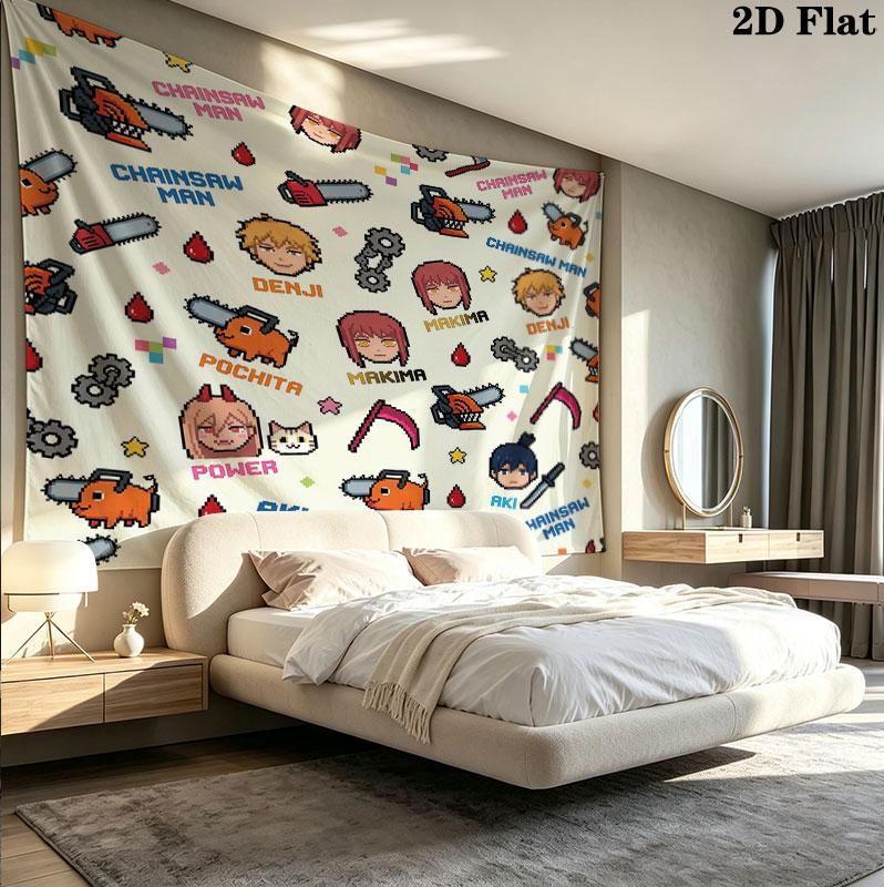 Tapestry Ścienne Chainsaw Man Estetyczna Dekoracja Ścienna Drukowany Materiał Koc Dekoracyjne Tapiserie Do Sypialni Salonu Wystrój Domu