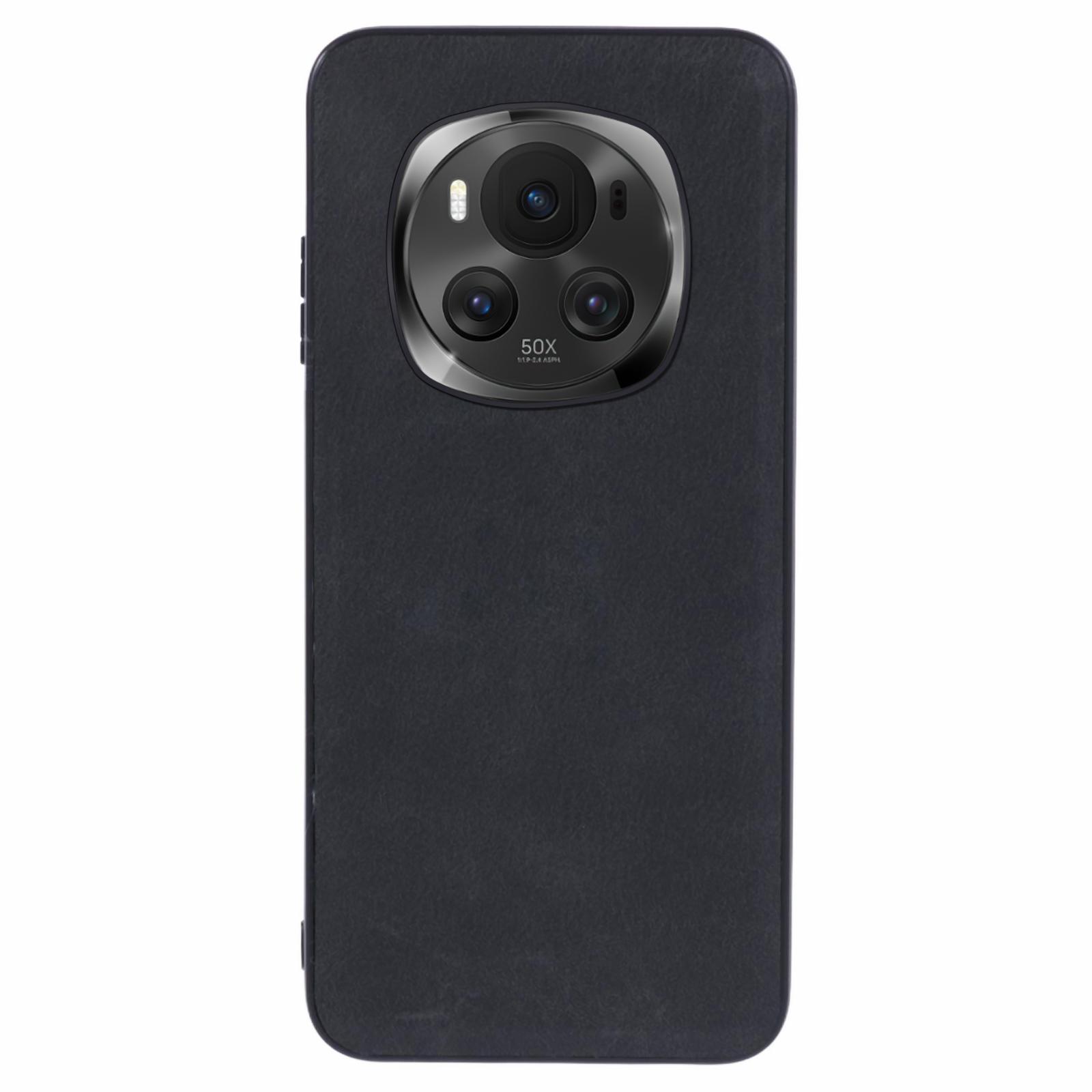 

For Honor Magic6 Pro 5G Case Retro Texture Leather Coated PC+TPU Phone Back Cover Black