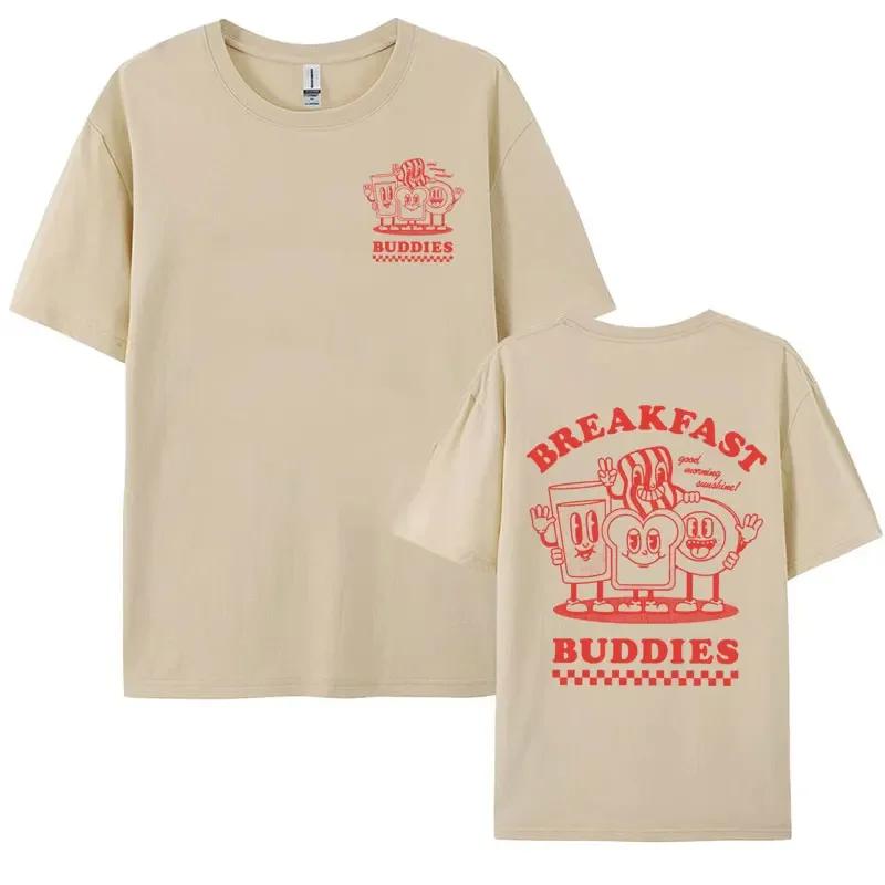 BREAKFAST BUDDIES Funny Cute Meme Graphic T-shirt Men Women's Fashion Hip Hop Cartoon T-shirts Casual Cozy Short Sleeve T Shirt