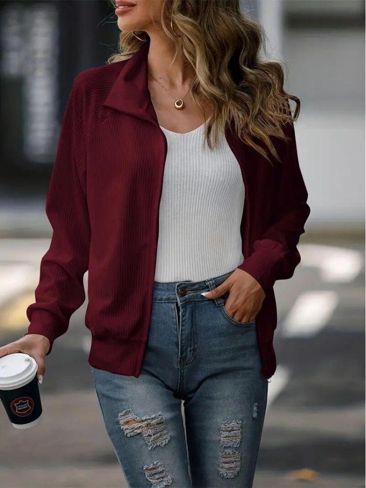 Women's Casual Loose Fit Knitted Jacket Long Sleeve Zipper Design Solid Color Versatile Autumn Winter Outerwear