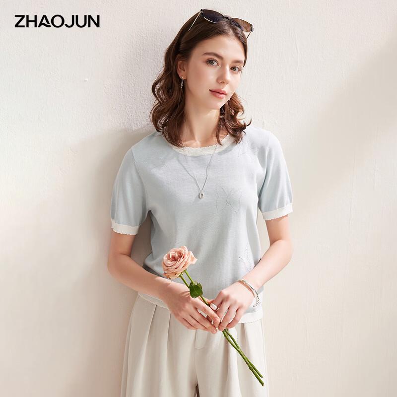 Zhaojun Women s Silk Blend Butterfly Rhinestone Short Sleeve T-Shirt L