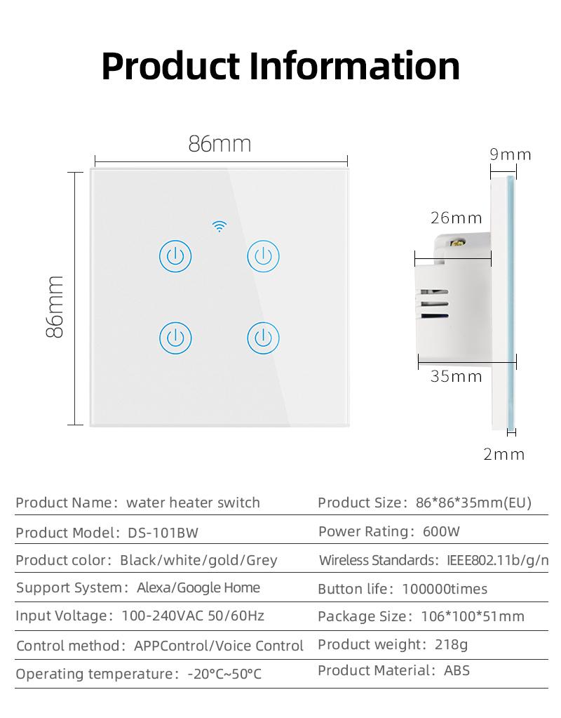 For 1 Gang Smart Wall Glass LED Touch Panel Light Switch WIFI Remote Controlled Max. 10A Smart Life Zigbee Network