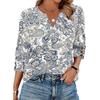 Women V Neck Blouse Loose Fit Casual Three Quarter Sleeve Top with Button Detail Lightweight Printed Shirt for Everyday Wear