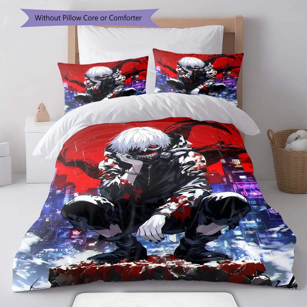 Tokyo Ghoul Pattern Bedding Set Quilt Cover Pillowcase Home Decor Gift (1 * Duvet Cover + 2 * Pillowcase, Without Core)
