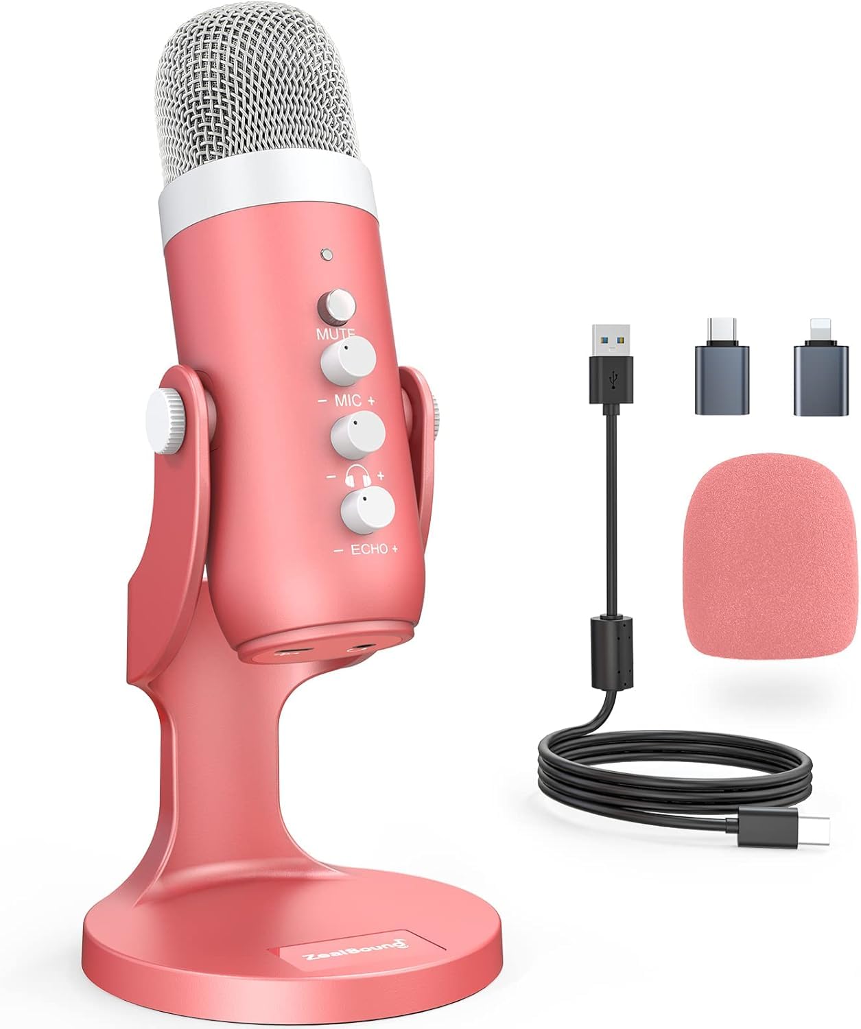 

ZealSound ASMR Condenser Microphone for USB Microphone with Echo for Live PS4 and Working from Home Microphone, iPhone, Function, Recording, Gameplay,