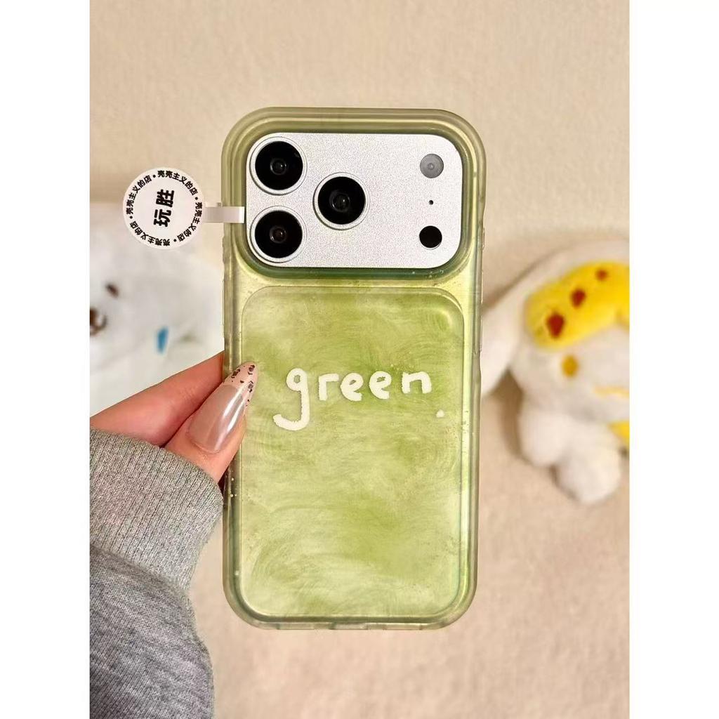 ins smudge glitter green English applicable Apple 17promax mobile phone case 16iphone15 anti-drop case protection