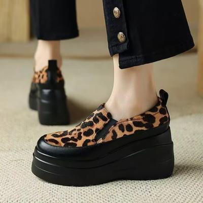 Leopard Women Platform Flats Casual Shoes Brand Suede High Heels Shoes Woman Autumn 2025 Trend Fashion Shallow Zapatillas Mujer