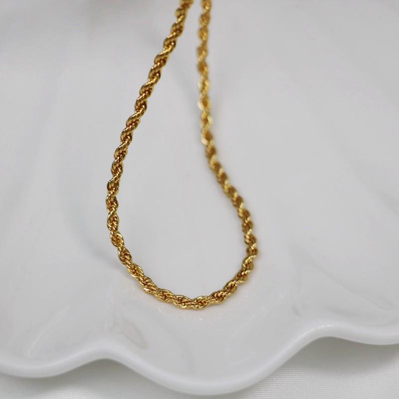 Gold-Plated Brass Twisted Necklace: Versatile, Shiny, Layered Design with a High-End Feel, Knot-Ready for Timeless Style.