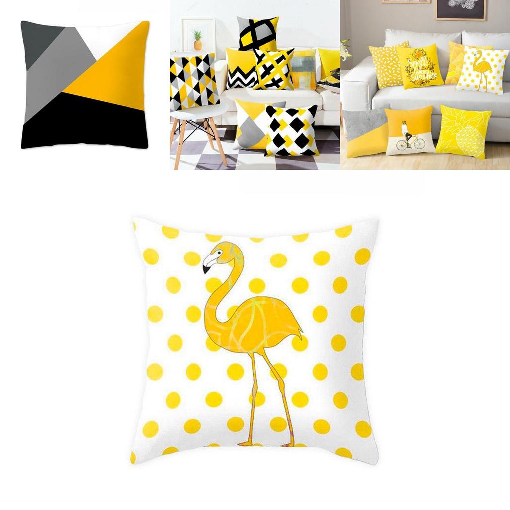 Classic Yellow Geometric Pillow Case Crafted From Luxurious Peach Skin Cashmere