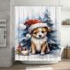 Tuniu Charming Christmas Puppy Bathroom Shower Curtain Festive Holiday Decor Adorable Dog Portrait Waterproof Fabric Backdrop Fo