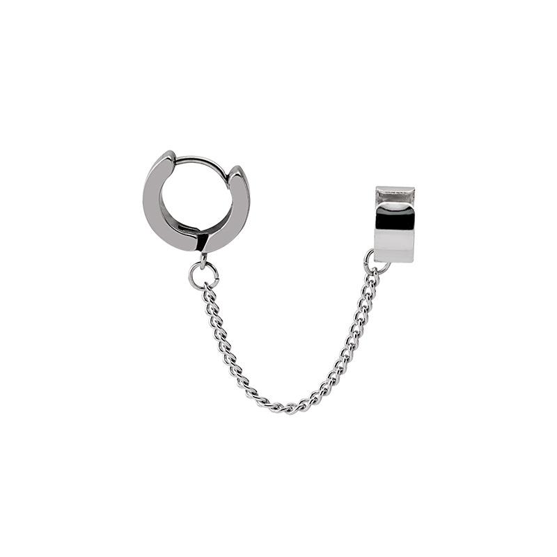 Orecchini a clip con catena a nappa in acciaio inossidabile color argento alla moda hip-hop per uomo donna piercing finto ear cuff gioielli per feste regali