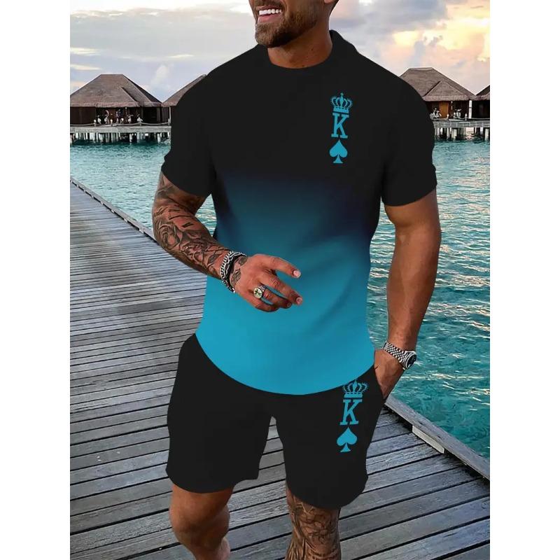 Popular Men's T-shirts Shorts Set 3D Crown King Print Casual Hawaiian Tee Suit Summer Men Women Tracksuit 2 Piece Jogger Outfits