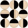 Decorative Geometric Wall Art Modern 3D Adornment 60x60 cm with Black Plastic Mirror and Natural Wood