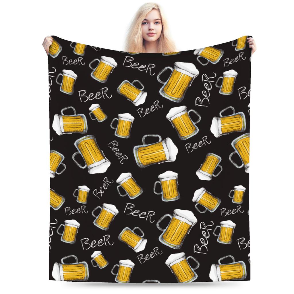 Beer Mug Pattern Blankets Flannel Spring/Autumn Multifunction Super Soft Throw Blankets for Bed Office Rug Piece