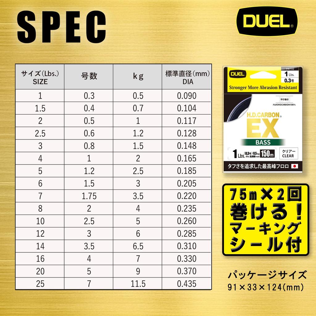 DUEL Carbon EX BASS 150m 20Lbs Fluorocarbon Parallel Winding Clear H.D.