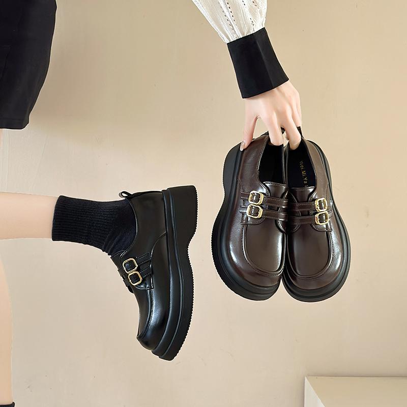 Platform British Style Black Small Leather Shoes New Autumn and Winter Mary Jane Velvet