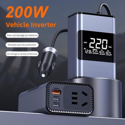 200W Large Screen Digital Display Inverter Power Supply Small Portable Car Inverter Multifunctional Car Socket