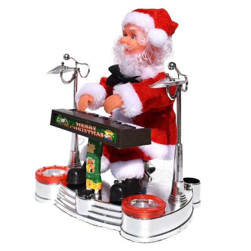Electric Musical Reindeer Pull Cart Santa Figurine Christmas Decoration Table Decor Toy For Kids Holiday Stocking Stuffer Gift