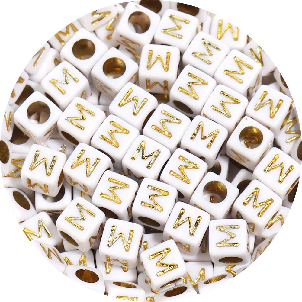100pcs A-Z Acrylic Letter Square Beads Gold Color 6mm Large Hole Loose Bead for DIY Bracelet Necklace Jewelry Beaded Accessories