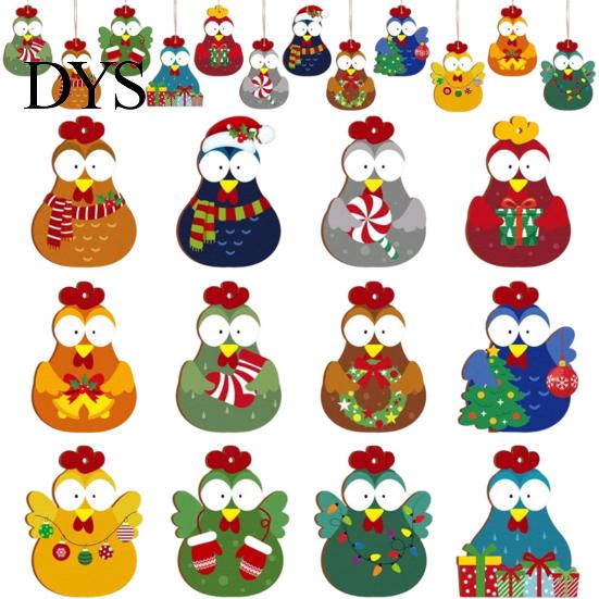 Holiday Party Hanging Decor 12/24/36Pcs Christmas Chick Ornaments, Wooden Cartoon Ornaments for Tree, Wood Tree Cute Kids Family Friends Xmas Supplies