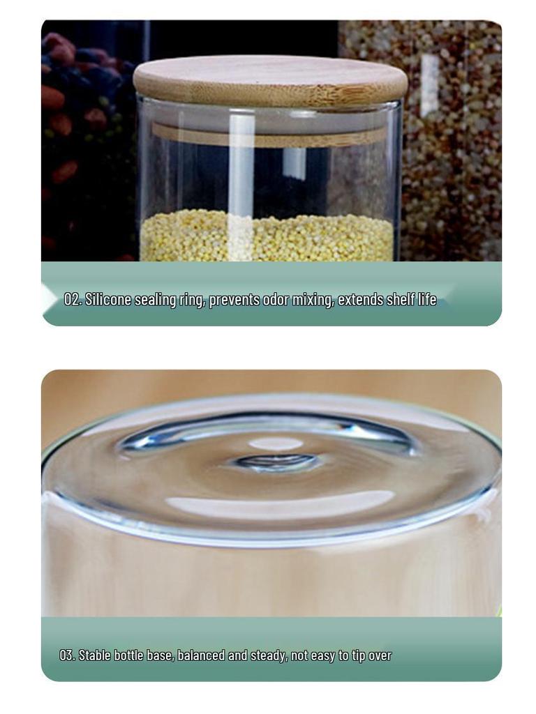High Borosilicate Glass Storage Jar with Bamboo Lid & Silicone Seal - Airtight & Moisture-Proof