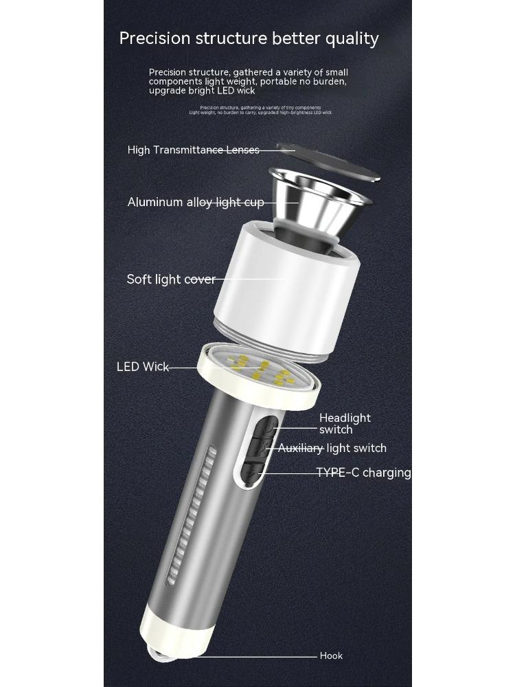 LED Double Light Flashlight Rechargeable Handheld Torch 5 Lighting Modes Outdoor Home Emergency Warning Camping Tool Lights