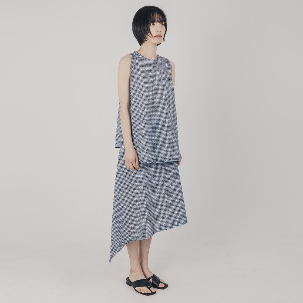 Wimzi Mind Cocoon Asymmetrical Skirt_Blue Check