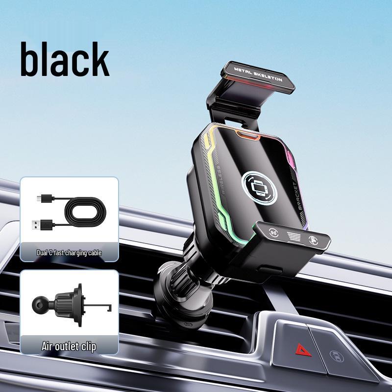 Wireless Fast Charging Car Phone Holder with Smart Navigation and 90° Rotation for Air Vent