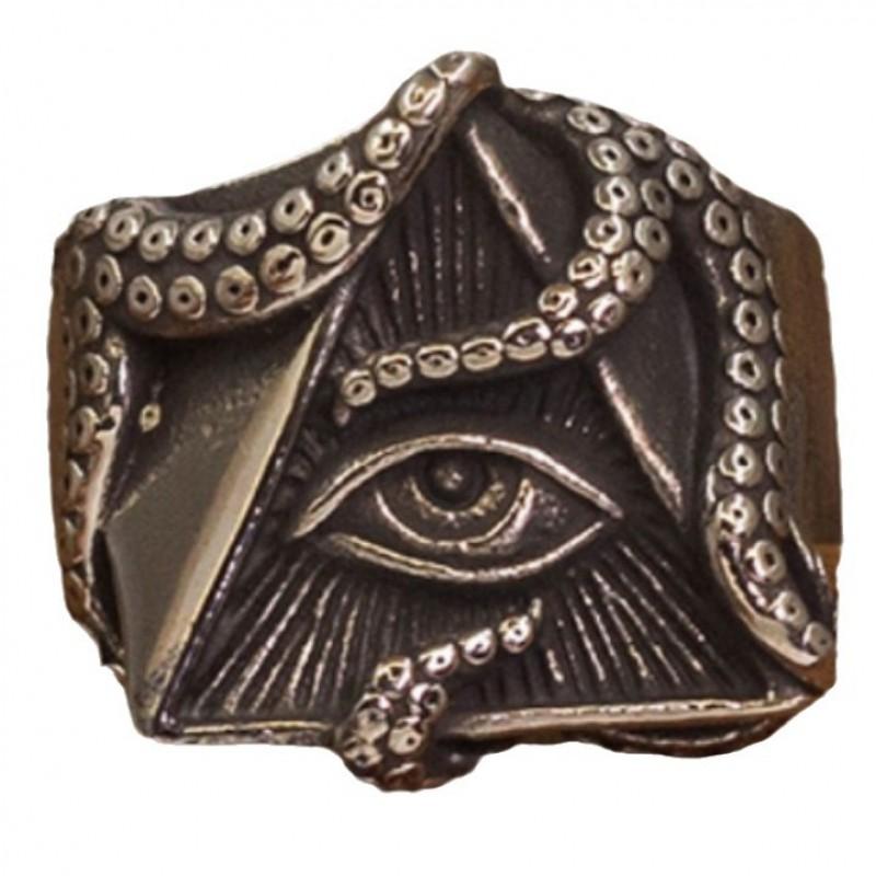 Adjustable Open Ring With All-Seeing Eye Motif Sterling Gothic Punk Retro Unisex Finger