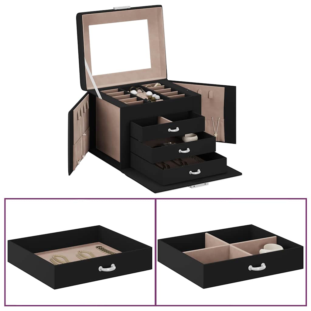 4 Tier Jewelry Box with Mirror Lockable Black
