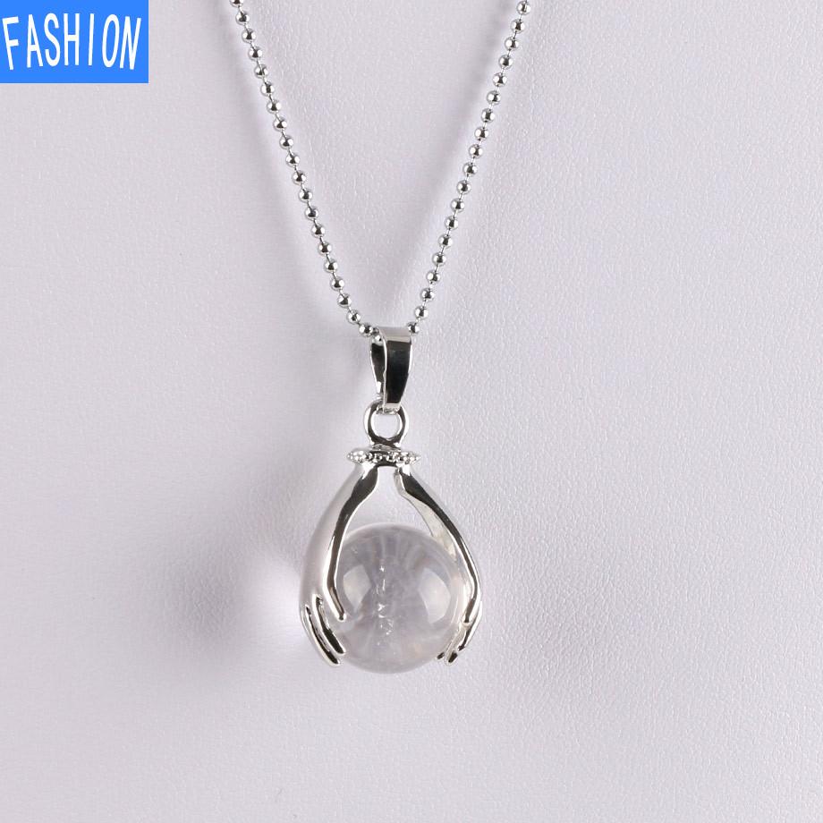 Palm Natural Stone Beads Crystal Pendant Necklace