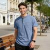 Men Quarter Button T-Shirt Solid Color Short Sleeve Band Collar Summer Tee Loose Fit Tee Shirt with Chest Pocket for Street Holiday Beach
