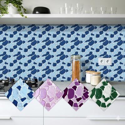 10Pcs  Cobblestone Tile Stickers - Modern Irregular Pebble Design Wall Decals - Waterproof Self-Adhesive PVC Mural for Kitchen Bathroom DIY Decor