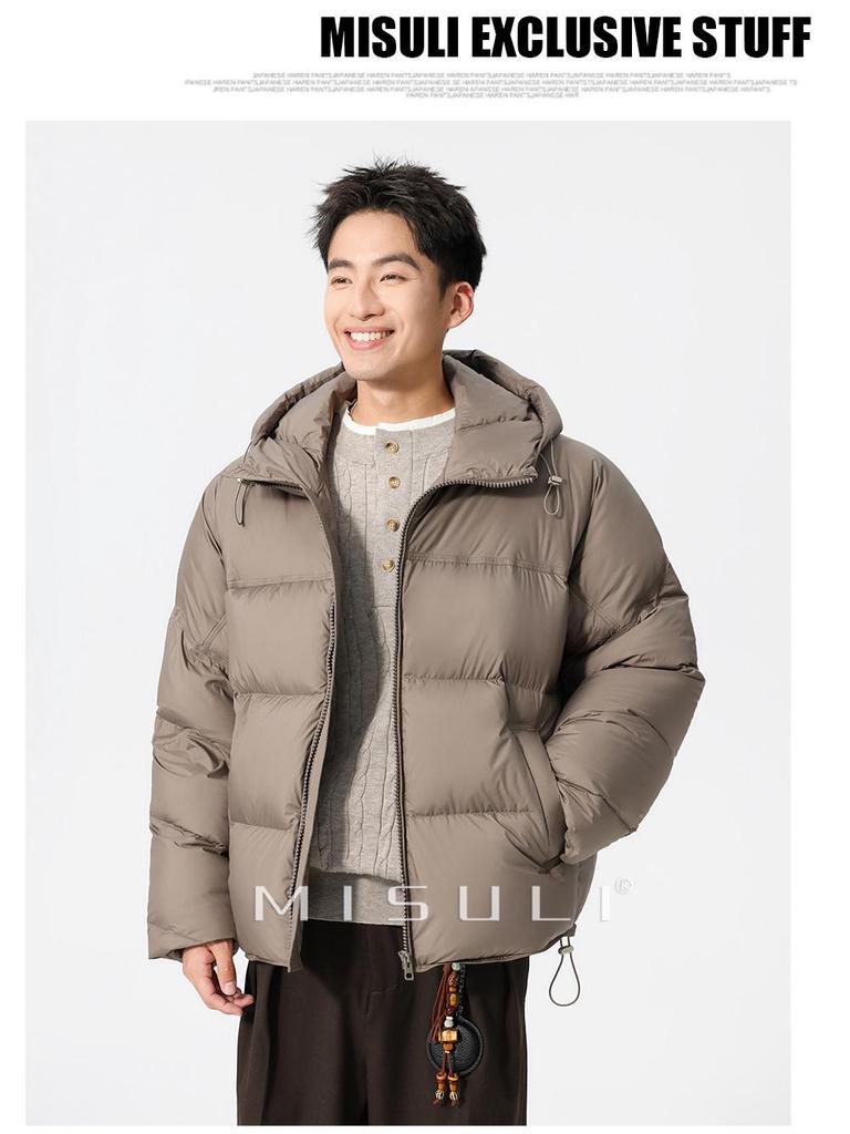 Men's Windproof Hooded White Duck Down Puffer Jacket - Thick, Warm, Casual Winter Outerwear