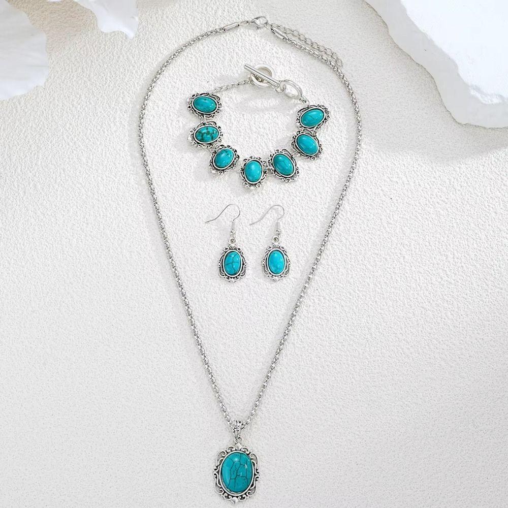4Pcs/Set Electroplating Boho Turquoise Jewelry Set Vintage Women's Jewelry Set  Valentine's Day