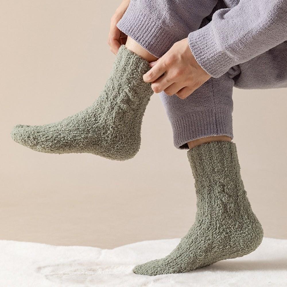 New Winter Coral Velvet Socks Warm Solid Color Cotton Socks Fluffy Soft Floor Socks Sleep Socks