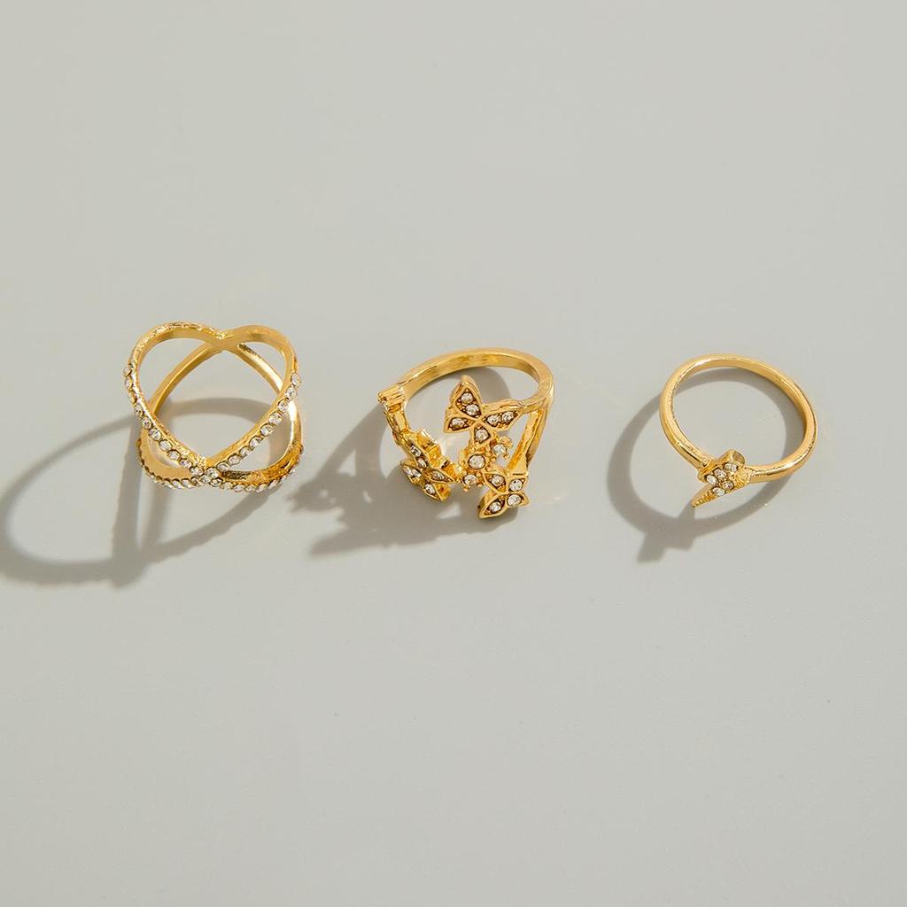 Fashionable Luxury Rhinestone Butterfly Lightning Ring Set for Women's Jewelry With Niche Design Finger Ring