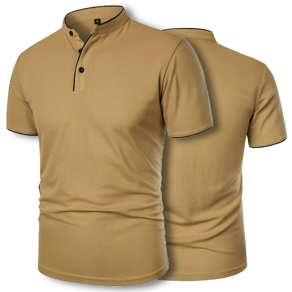 Men's Henrey Shirt Slim Fit Casual Patchwork Button Up Solid Color Polo Shirts Short-sleeved T-shirts